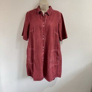 LOGO Lori Goldstein T-shirt Dress S 100% Cotton Button Front Red Mineral Wash